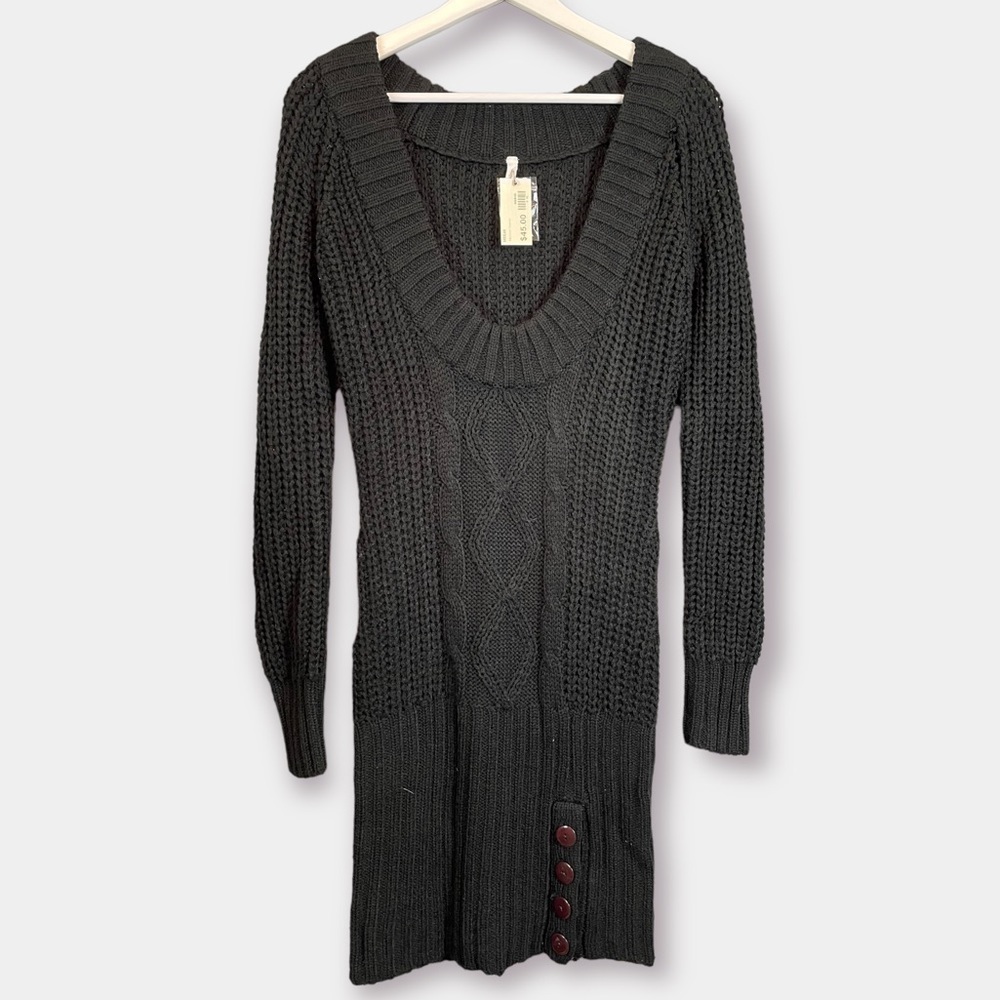 NWT Michael Simon Smitten Black Sweater Dress Long Sleeve